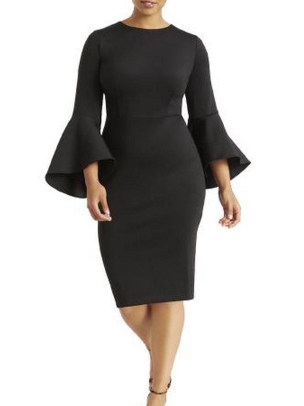 Eloquii black scuba dress with bell sleeves, sz 16